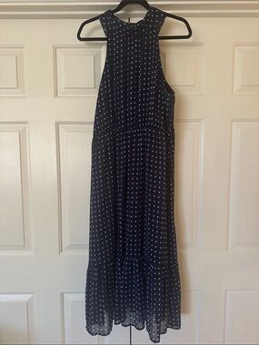 Banana Republic Navy and White Polka Dot Halter Maxi Dress